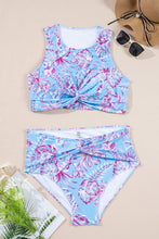 Rose Plus Size Floral Print Twisted High Waist Bikini Set