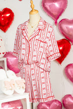 Red Cute Bow Heart Print Ribbon Decor Short 2pcs Pajama Set