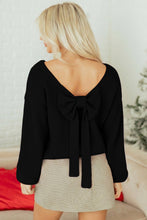 Fiery Red Festive Bow Backless Bubble Sleeve Sweater
