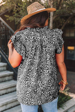 Fiery Red Rose Floral Print Ruffle Sleeve Plus Size Shift Top
