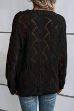 Back view of Black Hollow Out Knit V Neck Drop Shoulder Sweater showcasing its intricate knit design.