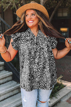 Fiery Red Rose Floral Print Ruffle Sleeve Plus Size Shift Top