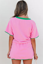 Evergreen Colorblock Edge Drop Shoulder T Shirt and Skort 2Pcs Set