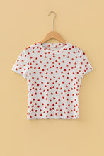Red Allover Heart Print Mesh Short Sleeve Top