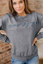 Sea Green saved by grace Letter Embroidery Mineral Wash Loose Sweatshirt