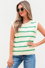 Bright Green Striped Round Neck Casual Sweater Vest