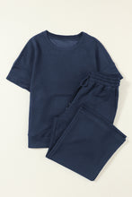 Gray Textured Loose Fit T Shirt and Drawstring Pants Set