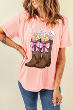 Pink Easter Eggs Bunny Ear Bow Boots Printed Tee