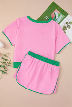 Evergreen Colorblock Edge Drop Shoulder T Shirt and Skort 2Pcs Set