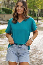 Bright Pink Crinkled V Neck Wide Sleeve T-shirt