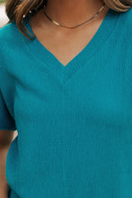 Bright Pink Crinkled V Neck Wide Sleeve T-shirt