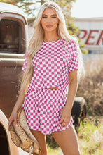 Brown Checkerboard T Shirt and High Waist Skorts 2 Piece Outfit
