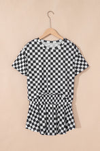 Brown Checkerboard T Shirt and High Waist Skorts 2 Piece Outfit