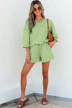 Meadow Mist Green Solid Loose V Neck Half Sleeve Tee and Shorts