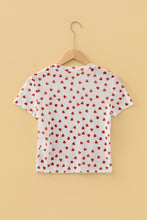 Red Allover Heart Print Mesh Short Sleeve Top