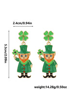 Dark Green St Patricks Day Enameled Leprechaun Drop Earrings