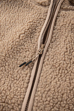 Pale Khaki Fleece Zip Up Drawstring Hooded Pocketed Jacket