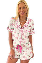 White Floral Print Contrast Pipping Short Pajamas Set