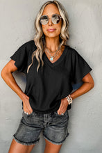 Bright Pink Crinkled V Neck Wide Sleeve T-shirt