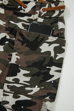 Green Camouflage Print Splashed Distressed Loose Denim Pants