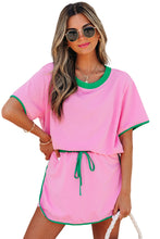 Evergreen Colorblock Edge Drop Shoulder T Shirt and Skort 2Pcs Set