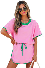 Evergreen Colorblock Edge Drop Shoulder T Shirt and Skort 2Pcs Set