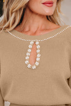 Smoke Gray Pearl Embellished Keyhole Ribbed Sweater Dress