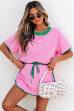 Evergreen Colorblock Edge Drop Shoulder T Shirt and Skort 2Pcs Set