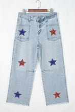 Beau Blue Patriotic Sequin Stars Patch Pocket Shift Jeans