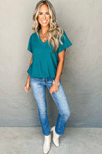 Bright Pink Crinkled V Neck Wide Sleeve T-shirt