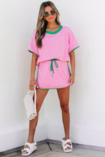 Evergreen Colorblock Edge Drop Shoulder T Shirt and Skort 2Pcs Set