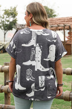 Gray Plus Size Western Boots Print Crew Neck T Shirt