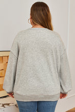 Light Grey Plus Size Thread Embroidered Drop Shoulder Round Neck Sweatshirt