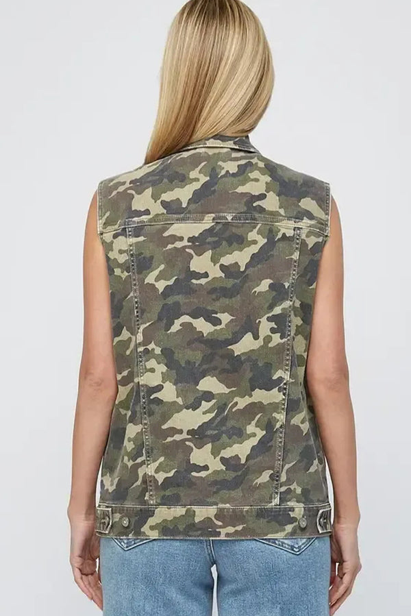 Green Camo Cargo Denim Vest