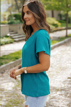 Bright Pink Crinkled V Neck Wide Sleeve T-shirt