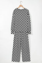 Beige Checkered Print Long Sleeve Top and Pants Lounge Set