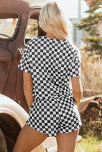 Brown Checkerboard T Shirt and High Waist Skorts 2 Piece Outfit