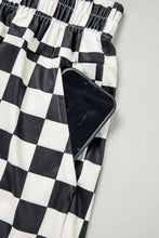 Black Checkered Print High Waist Casual Shorts