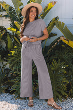 Wild Wind Solid Corded Knit Short Sleeve T Shirt and Wide Leg Pants Set