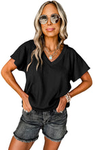 Bright Pink Crinkled V Neck Wide Sleeve T-shirt