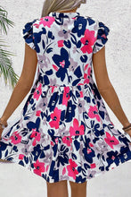 Orange Floral Print Notched Neck Flutter Sleeve Mini Dress