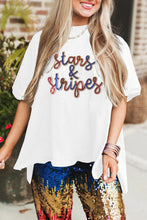 White Sequin stars & stripes Graphic Drop Shoulder Loose T Shirt