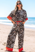 Brown Animal Print Color Contrast Edge Loose Fit Pants Set