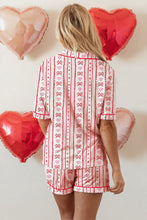 Red Cute Bow Heart Print Ribbon Decor Short 2pcs Pajama Set