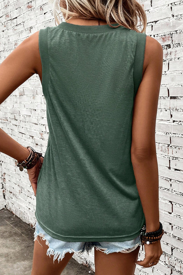 mist green ribbed v neck tank top