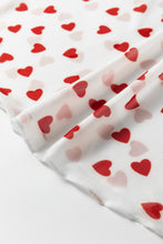 Red Allover Heart Print Mesh Short Sleeve Top