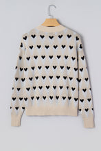 Parchment Geometric Heart Print Ribbed Trim Loose Sweater