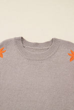 Simply Taupe Embroidered Floral Sleeve Round Neck Loose Sweater