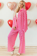 Pink Checkered Buttoned Shirt and High Waist Pants Pajama Set