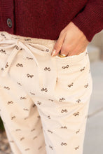 Apricot Bow Print Drawstring Elastic Waist Loose Corduroy Pants